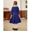 Arshiner Girls Party Dress Scallop Trim Belted A-Line Formal Midi Dresses with Pockets for 6-15Y(Navy Blue)