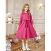 Arshiner Girls Party Dress Scallop Trim Belted A-Line Formal Midi Dresses with Pockets for 6-15Y(Rose Red)