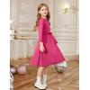 Arshiner Girls Party Dress Scallop Trim Belted A-Line Formal Midi Dresses with Pockets for 6-15Y(Rose Red)
