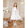 Arshiner Girls Party Dress Scallop Trim Belted A-Line Formal Midi Dresses with Pockets for 6-15Y(White)