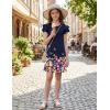 Arshiner Girls Summer Dress Tween Flutter Sleeve Pleated Front A Line Boho Beach Casual Dresses(Navy Blue Butterfly)