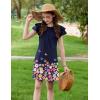 Arshiner Girls Summer Dress Tween Flutter Sleeve Pleated Front A Line Boho Beach Casual Dresses(Navy Blue Butterfly)