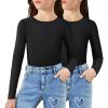Arshiner 2 Packs Ribbed Knit Long Sleeve Shirts for Girls Soft Slim Fit Crewneck Casual Base Layer Tops Tees(Black 2pcs)
