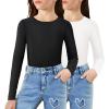 Arshiner 2 Packs Ribbed Knit Long Sleeve Shirts for Girls Soft Slim Fit Crewneck Casual Base Layer Tops Tees(Black/White)