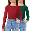Arshiner 2 Packs Ribbed Knit Long Sleeve Shirts for Girls Soft Slim Fit Crewneck Casual Base Layer Tops Tees(Red/Green)