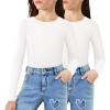 Arshiner 2 Packs Ribbed Knit Long Sleeve Shirts for Girls Soft Slim Fit Crewneck Casual Base Layer Tops Tees(White 2pcs)
