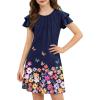 Arshiner Girls Summer Dress Tween Flutter Sleeve Pleated Front A Line Boho Beach Casual Dresses(Navy Blue Butterfly)
