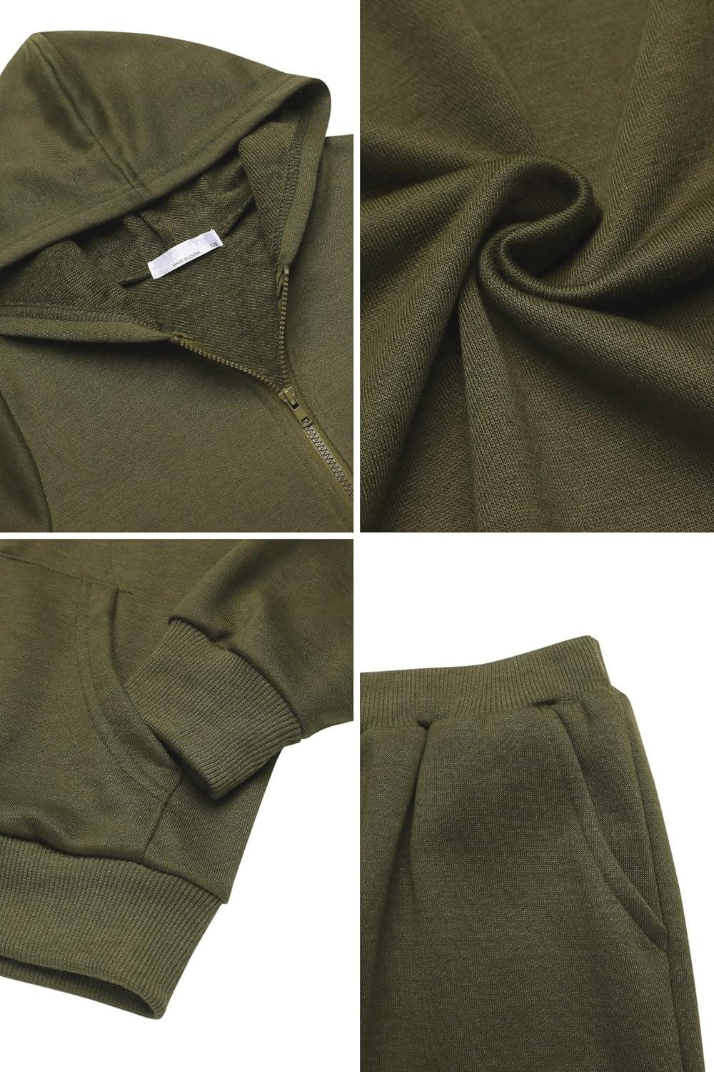 image:imageArshiner Boys 2 Piece Athletic Tracksuit Jogging Outfit Sweatsuit Zip Up Hoodie and Active Pants Sets for Kids 514 YearsArmy Green
