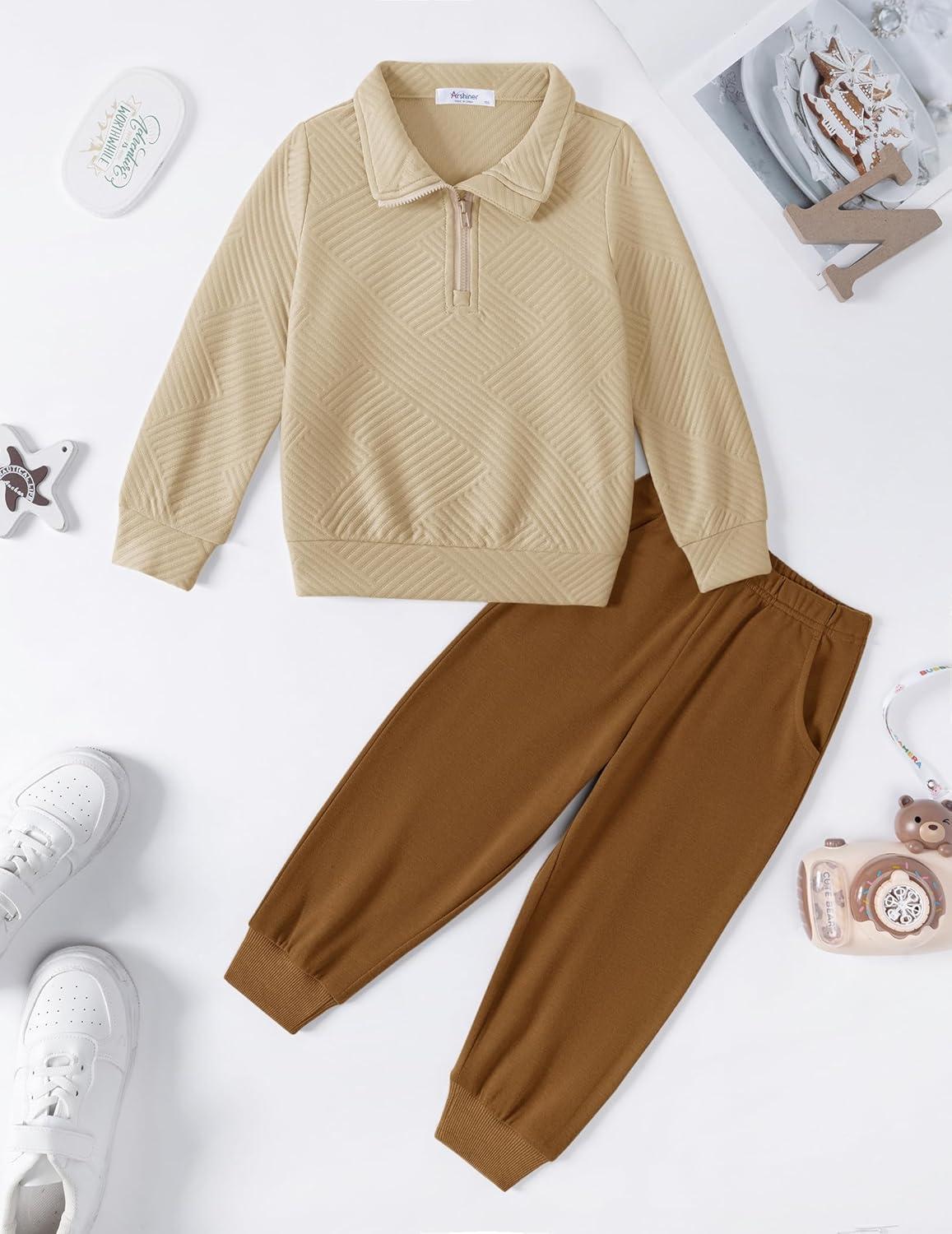image:imageArshiner Boys Clothes Half Zip Sweatshirt and Pants Outfit 2Pcs Fall Winter Sweatsuit Set for Kids 210 YearsApricot Brown