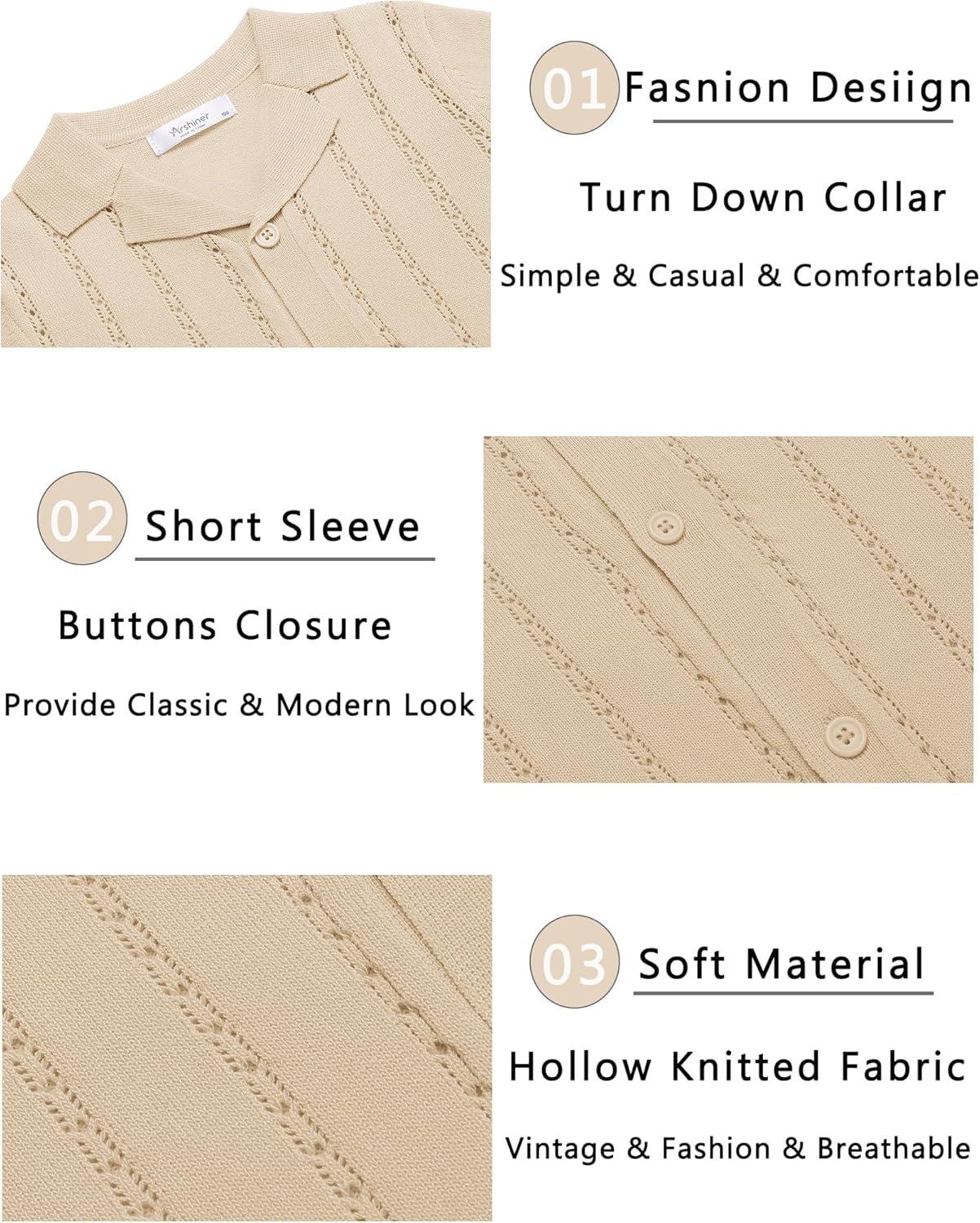 image:imageArshiner Boys Knit Shirts Short Sleeve Button Down Shirt Vintage Fashion Casual Summer Beach Shirts for Kids 413 YearsBeige