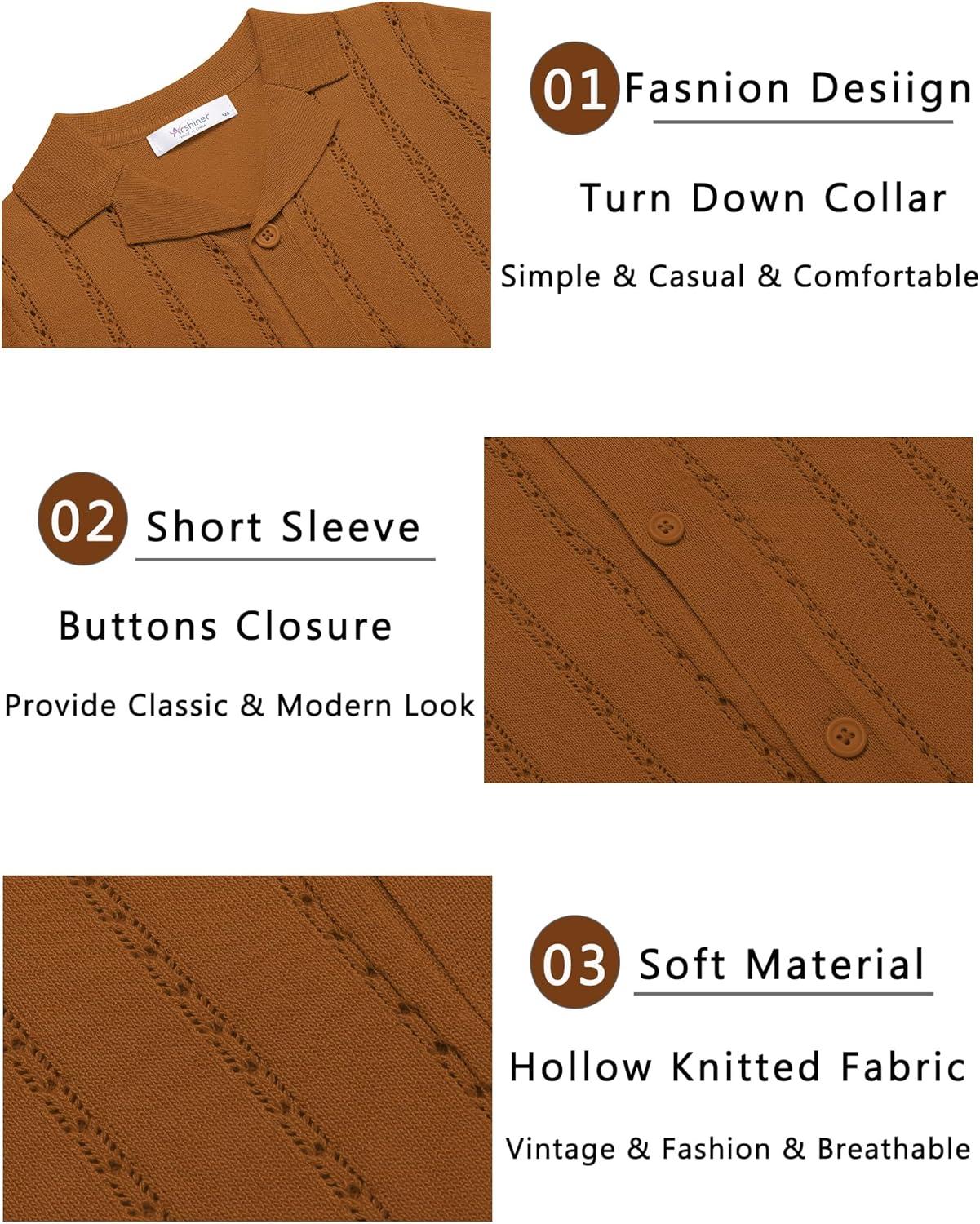 image:imageArshiner Boys Knit Shirts Short Sleeve Button Down Shirt Vintage Fashion Casual Summer Beach Shirts for Kids 413 YearsBrown