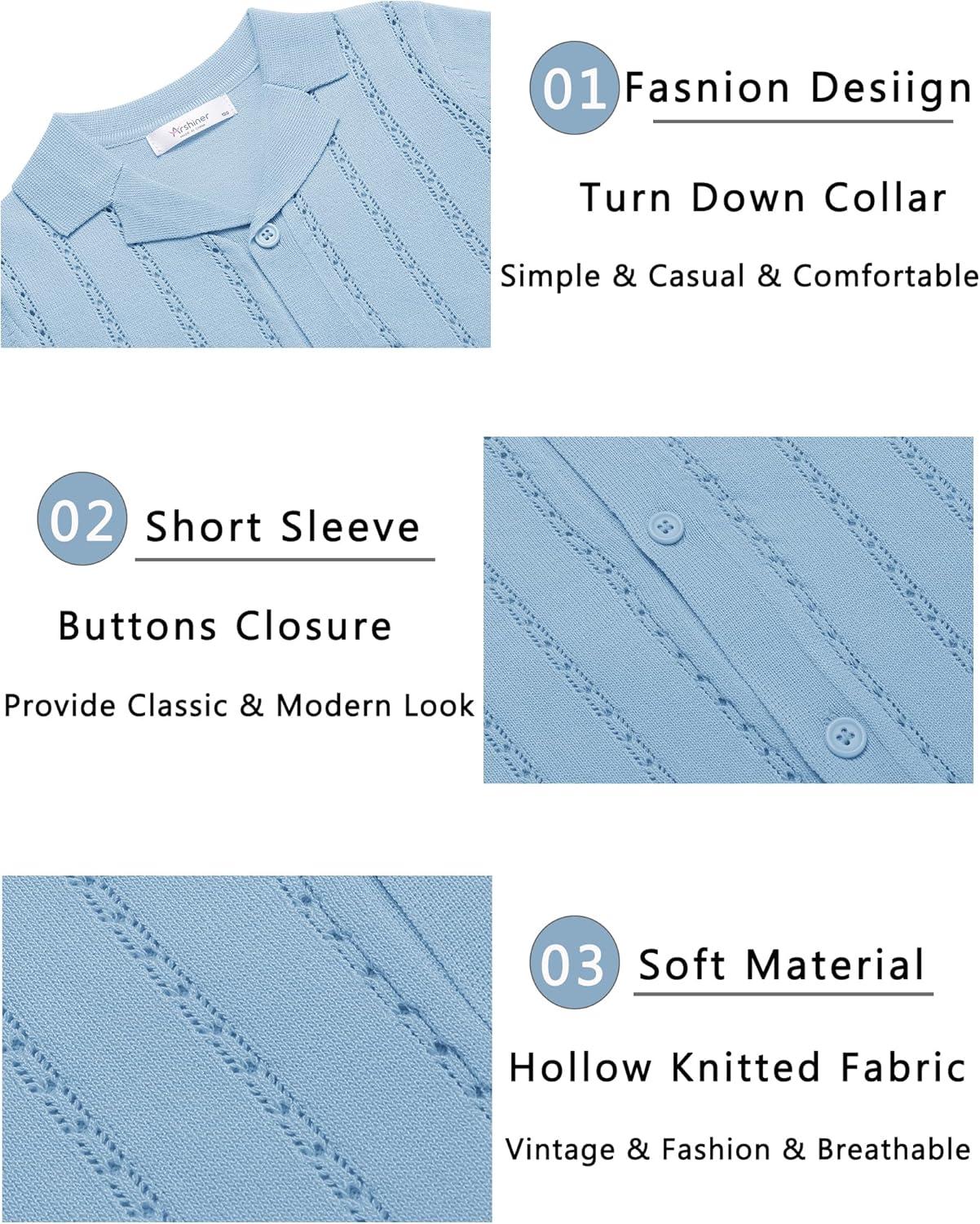 image:imageArshiner Boys Knit Shirts Short Sleeve Button Down Shirt Vintage Fashion Casual Summer Beach Shirts for Kids 413 YearsLight Blue