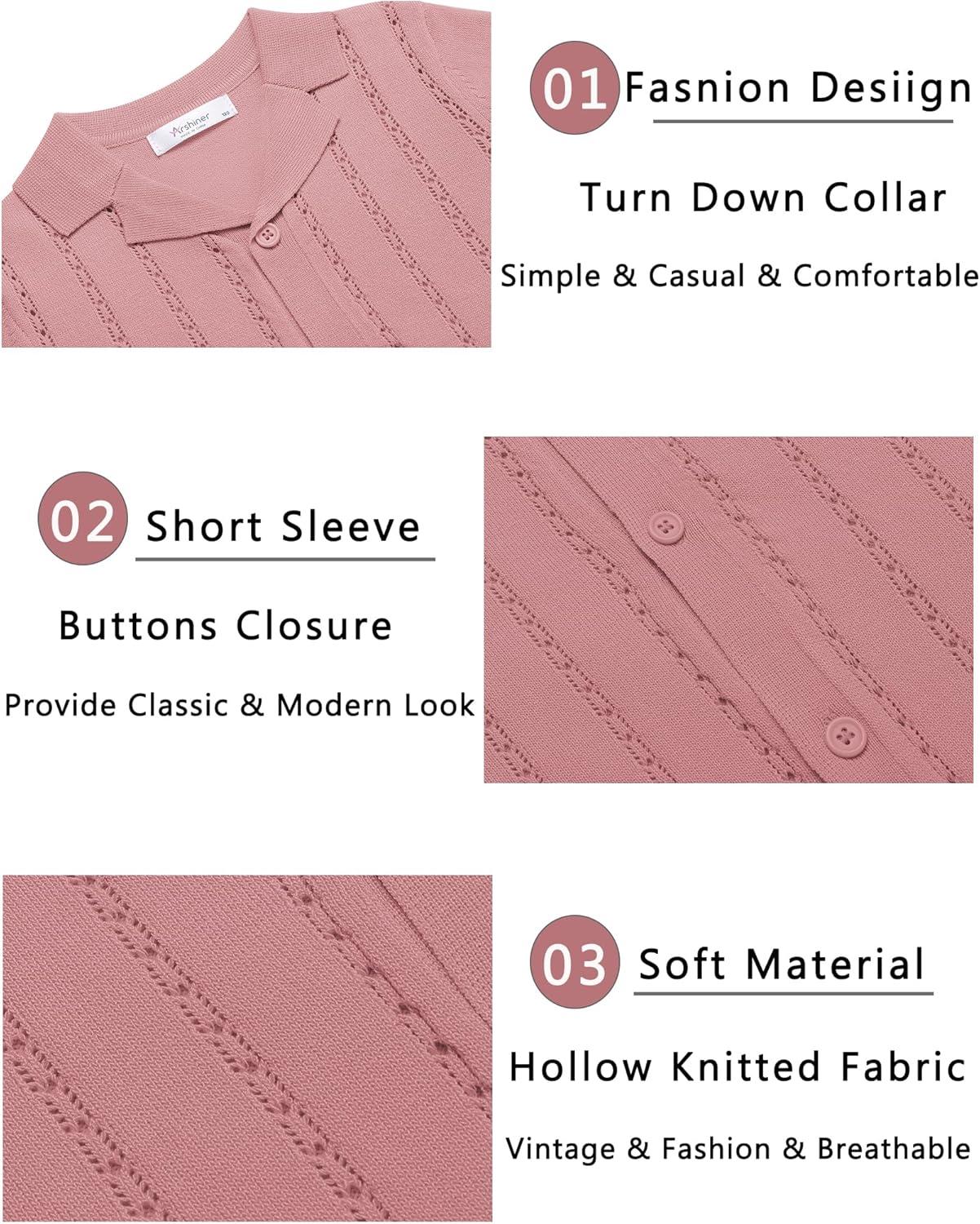 image:imageArshiner Boys Knit Shirts Short Sleeve Button Down Shirt Vintage Fashion Casual Summer Beach Shirts for Kids 413 YearsLight Pink