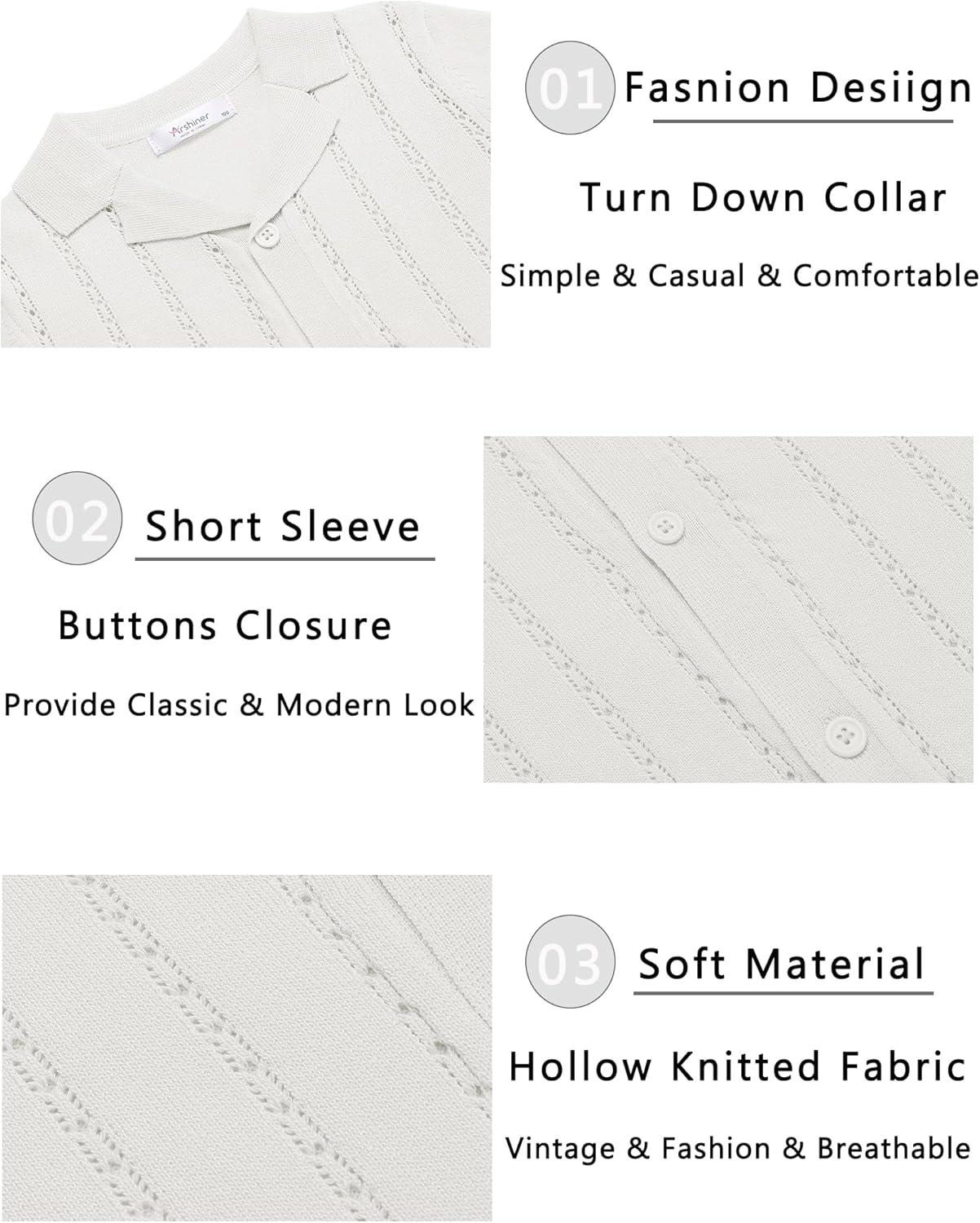 image:imageArshiner Boys Knit Shirts Short Sleeve Button Down Shirt Vintage Fashion Casual Summer Beach Shirts for Kids 413 YearsWhite