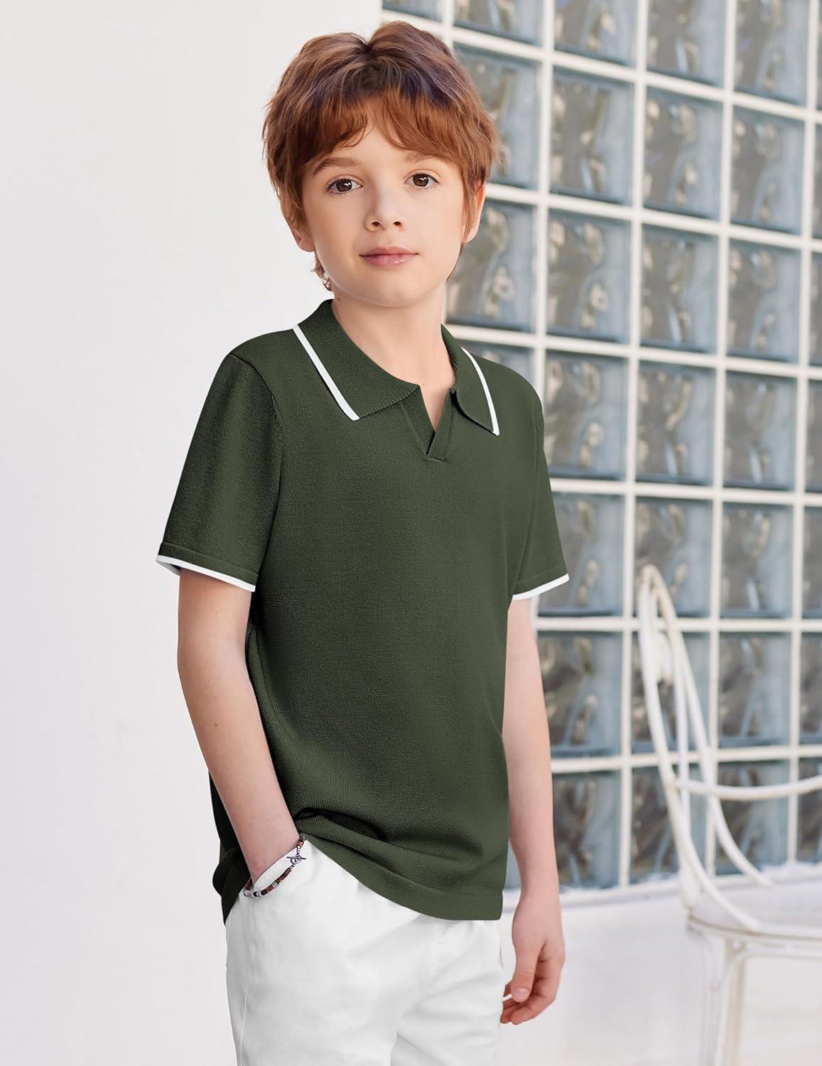 image:imageArshiner Boys Polo Shirts Short Sleeve Vintage Knit Golf Shirts School Uniform Shirt Kids Casual Tee Tops for 414 YearsArmy Green