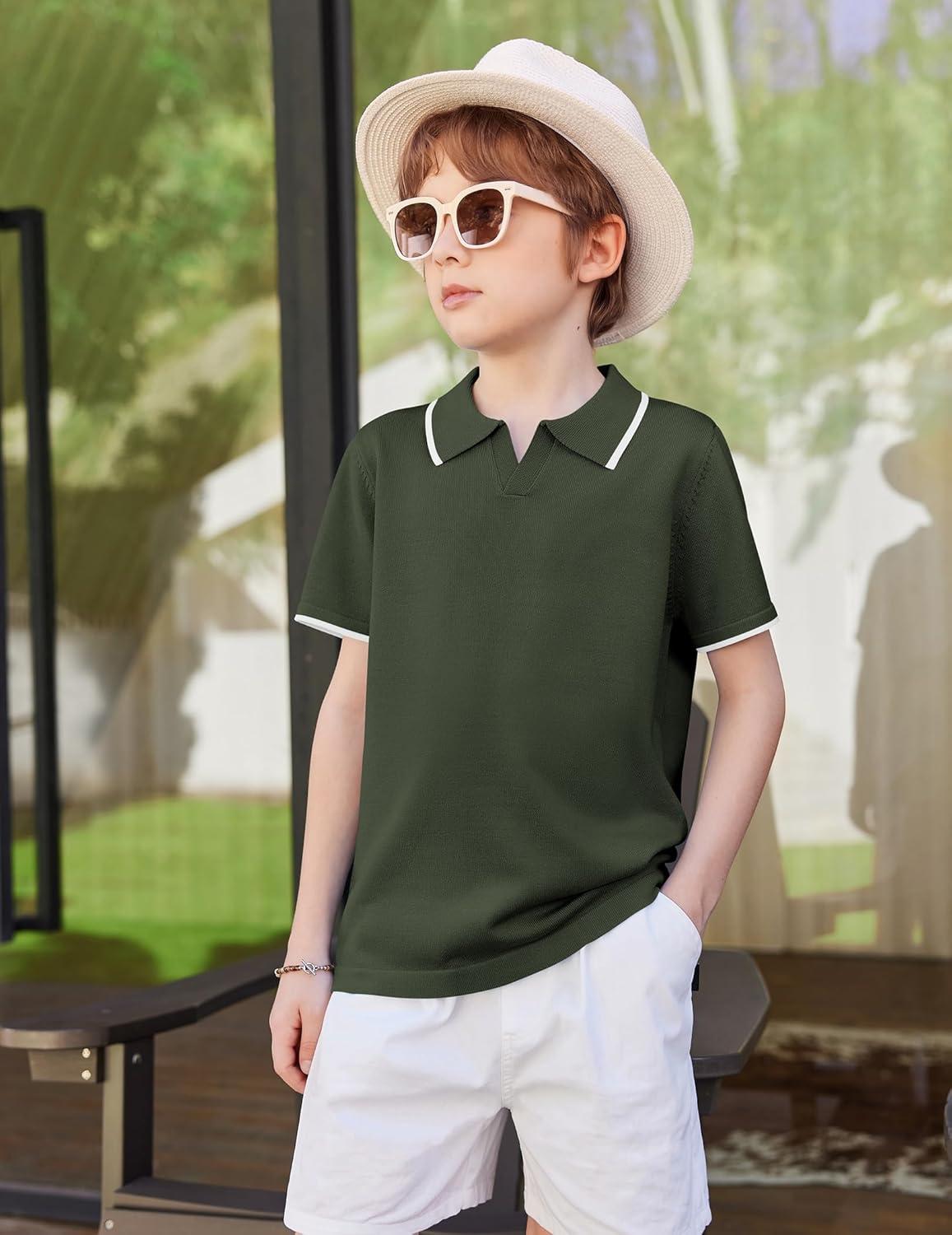 image:imageArshiner Boys Polo Shirts Short Sleeve Vintage Knit Golf Shirts School Uniform Shirt Kids Casual Tee Tops for 414 YearsArmy Green