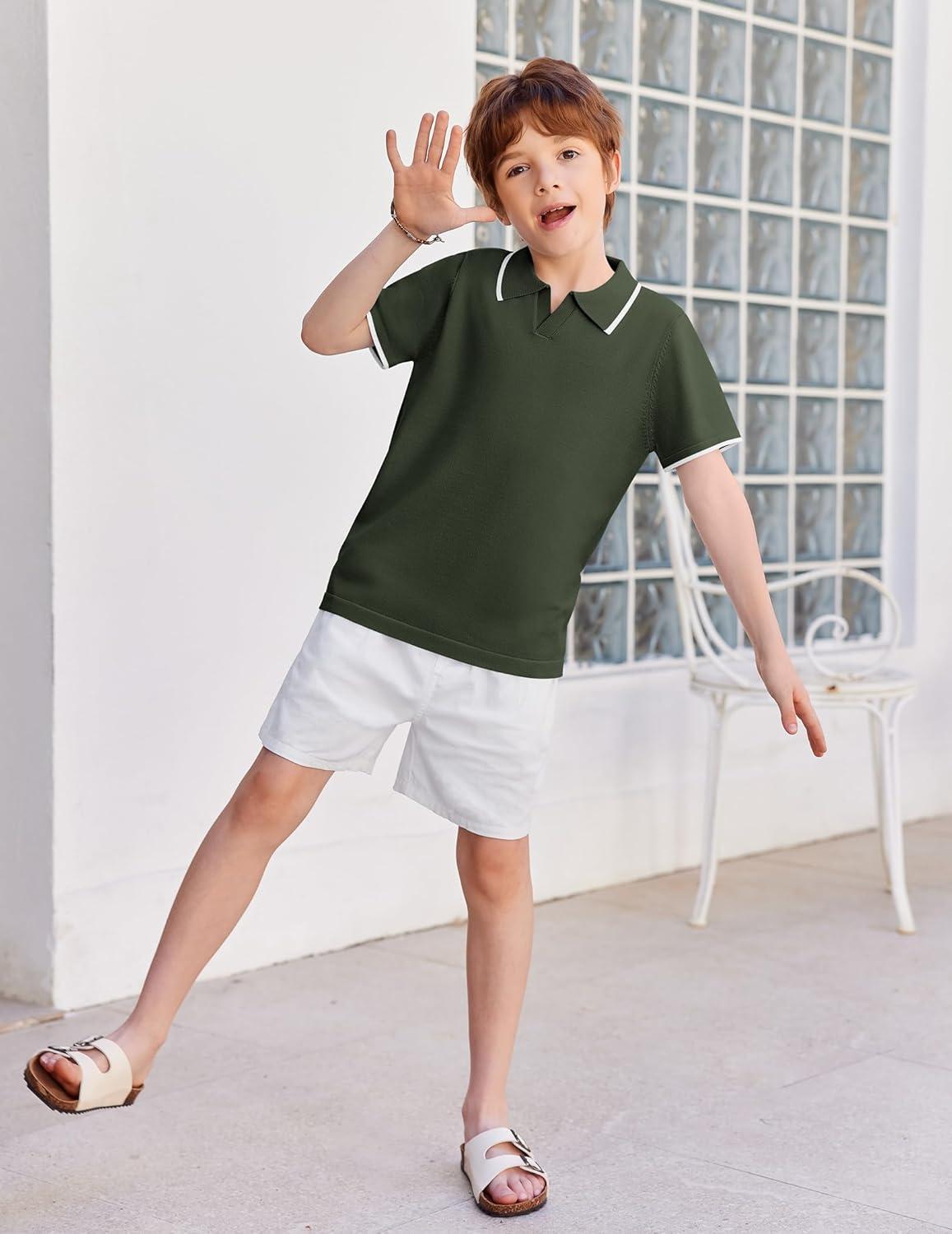 image:imageArshiner Boys Polo Shirts Short Sleeve Vintage Knit Golf Shirts School Uniform Shirt Kids Casual Tee Tops for 414 YearsArmy Green