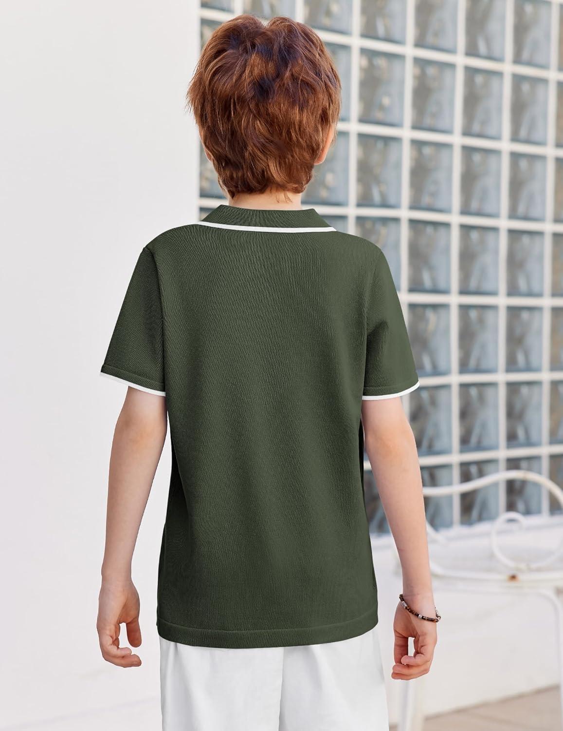 image:imageArshiner Boys Polo Shirts Short Sleeve Vintage Knit Golf Shirts School Uniform Shirt Kids Casual Tee Tops for 414 YearsArmy Green