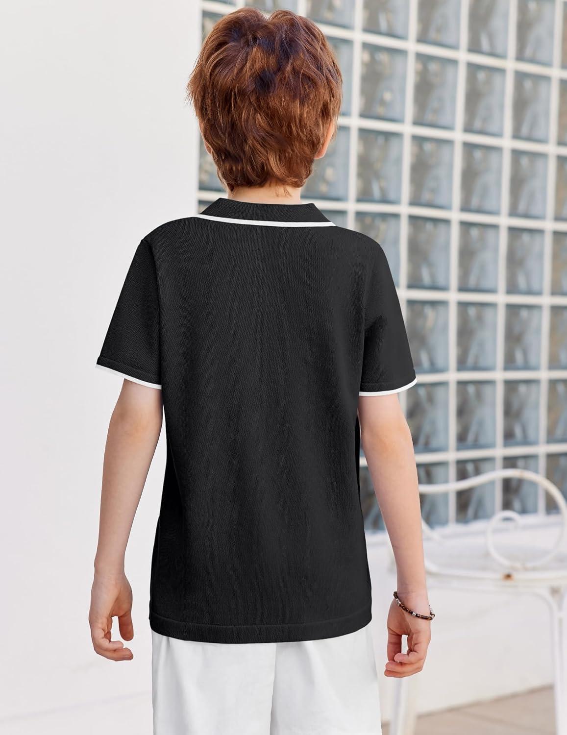 image:imageArshiner Boys Polo Shirts Short Sleeve Vintage Knit Golf Shirts School Uniform Shirt Kids Casual Tee Tops for 414 YearsBlack