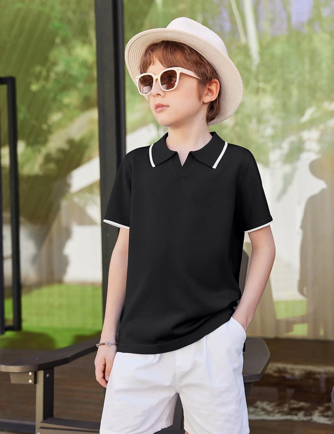 image:imageArshiner Boys Polo Shirts Short Sleeve Vintage Knit Golf Shirts School Uniform Shirt Kids Casual Tee Tops for 414 YearsBlack