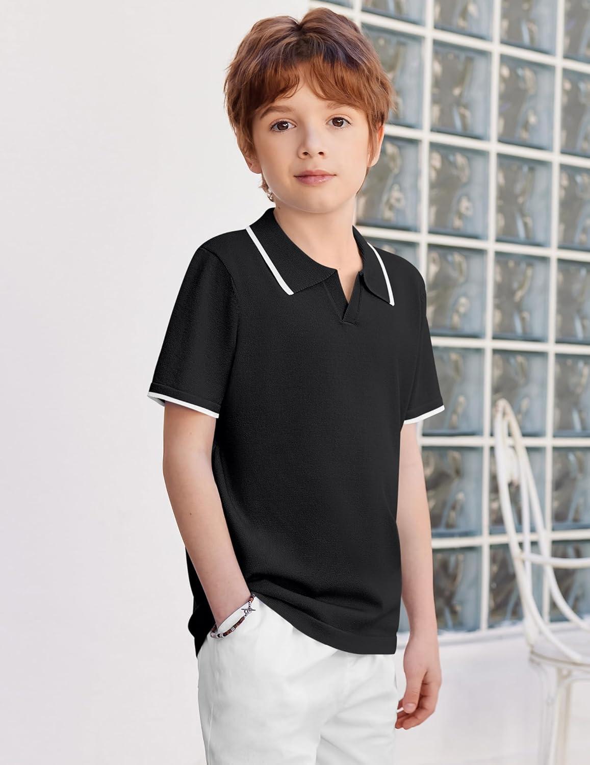 image:imageArshiner Boys Polo Shirts Short Sleeve Vintage Knit Golf Shirts School Uniform Shirt Kids Casual Tee Tops for 414 YearsBlack