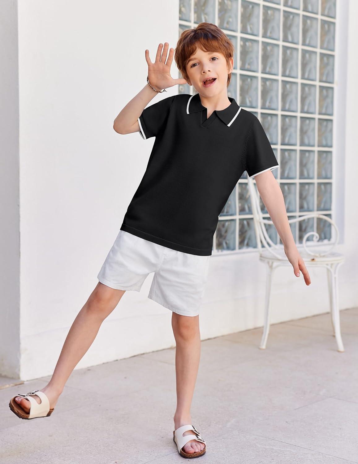 image:imageArshiner Boys Polo Shirts Short Sleeve Vintage Knit Golf Shirts School Uniform Shirt Kids Casual Tee Tops for 414 YearsBlack