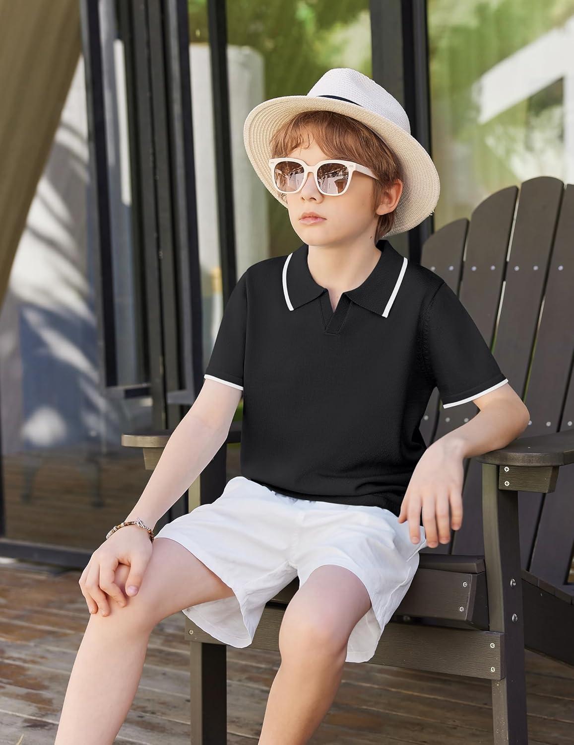 image:imageArshiner Boys Polo Shirts Short Sleeve Vintage Knit Golf Shirts School Uniform Shirt Kids Casual Tee Tops for 414 YearsBlack