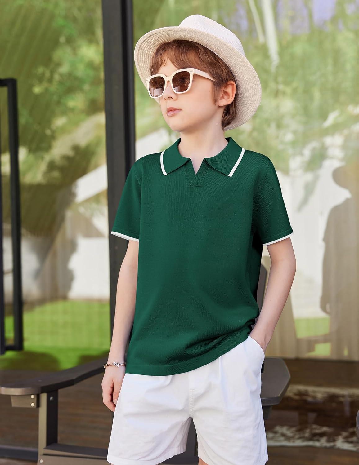 image:imageArshiner Boys Polo Shirts Short Sleeve Vintage Knit Golf Shirts School Uniform Shirt Kids Casual Tee Tops for 414 YearsGreen