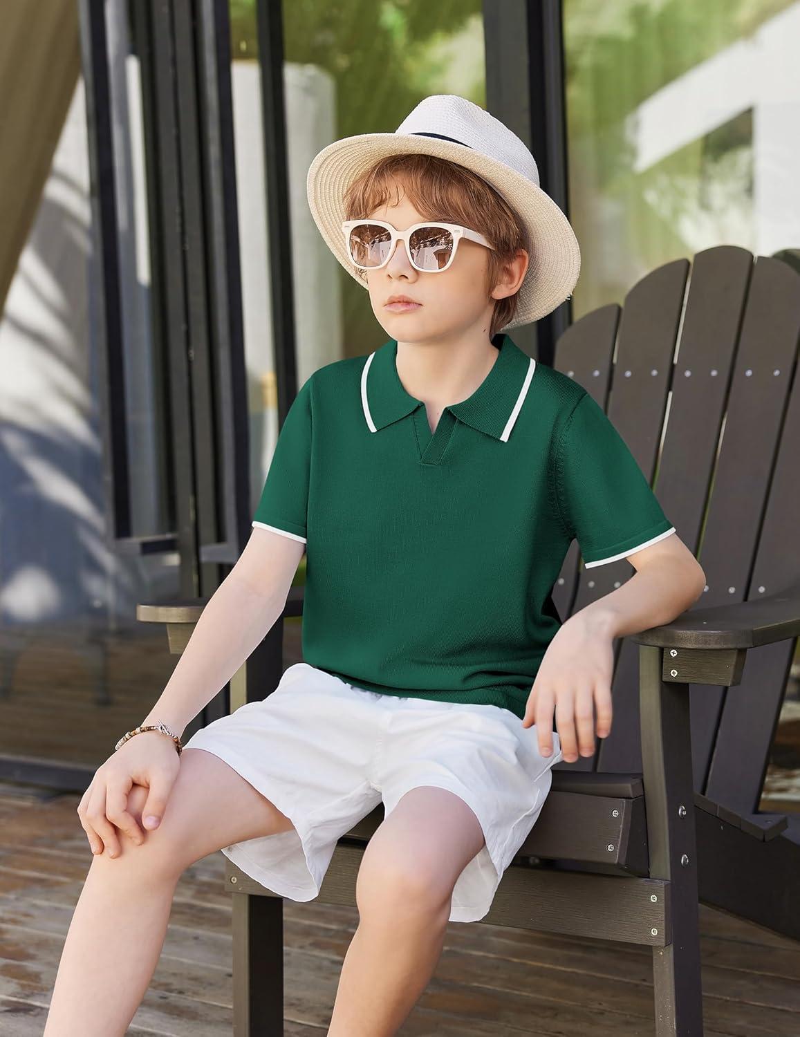 image:imageArshiner Boys Polo Shirts Short Sleeve Vintage Knit Golf Shirts School Uniform Shirt Kids Casual Tee Tops for 414 YearsGreen