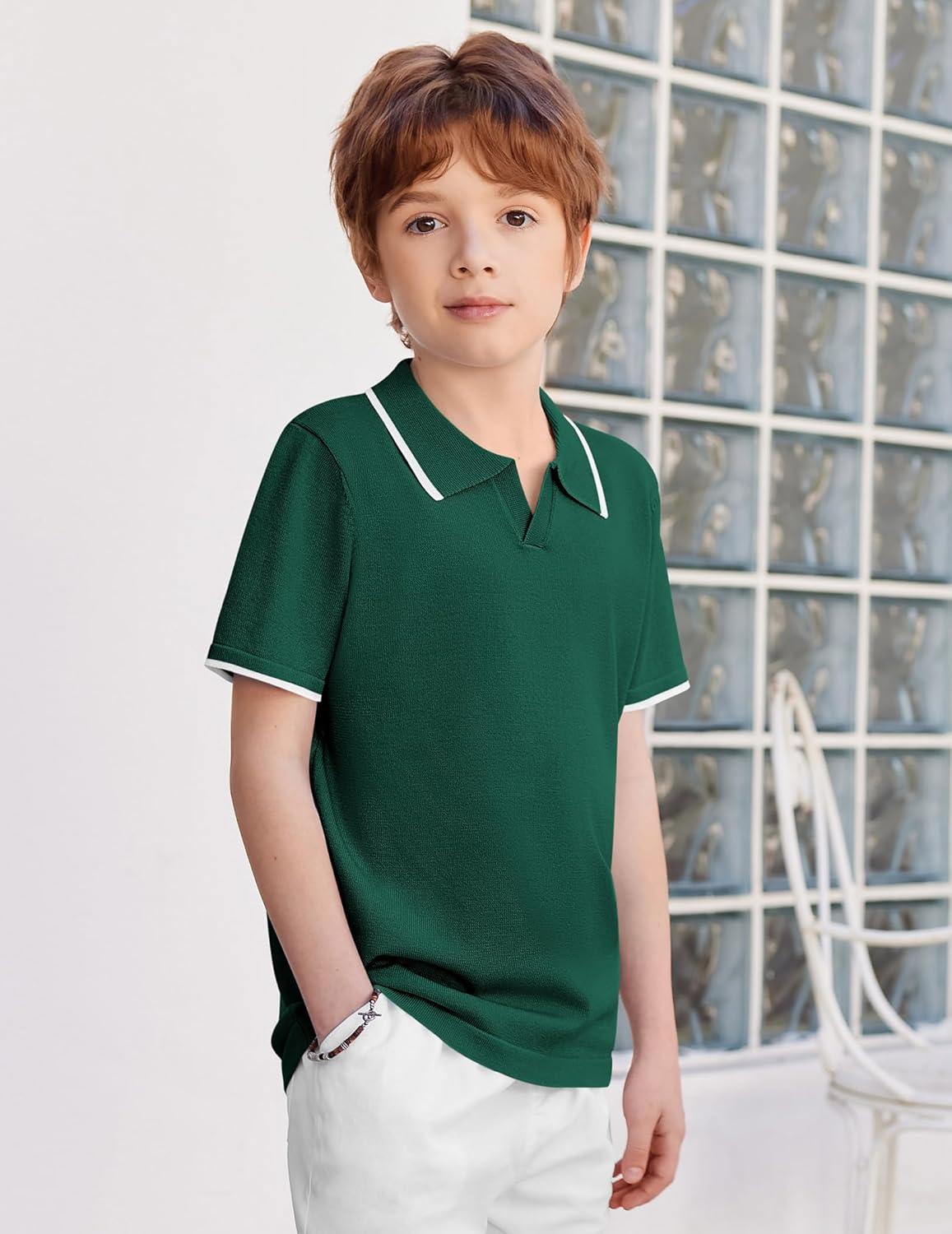 image:imageArshiner Boys Polo Shirts Short Sleeve Vintage Knit Golf Shirts School Uniform Shirt Kids Casual Tee Tops for 414 YearsGreen