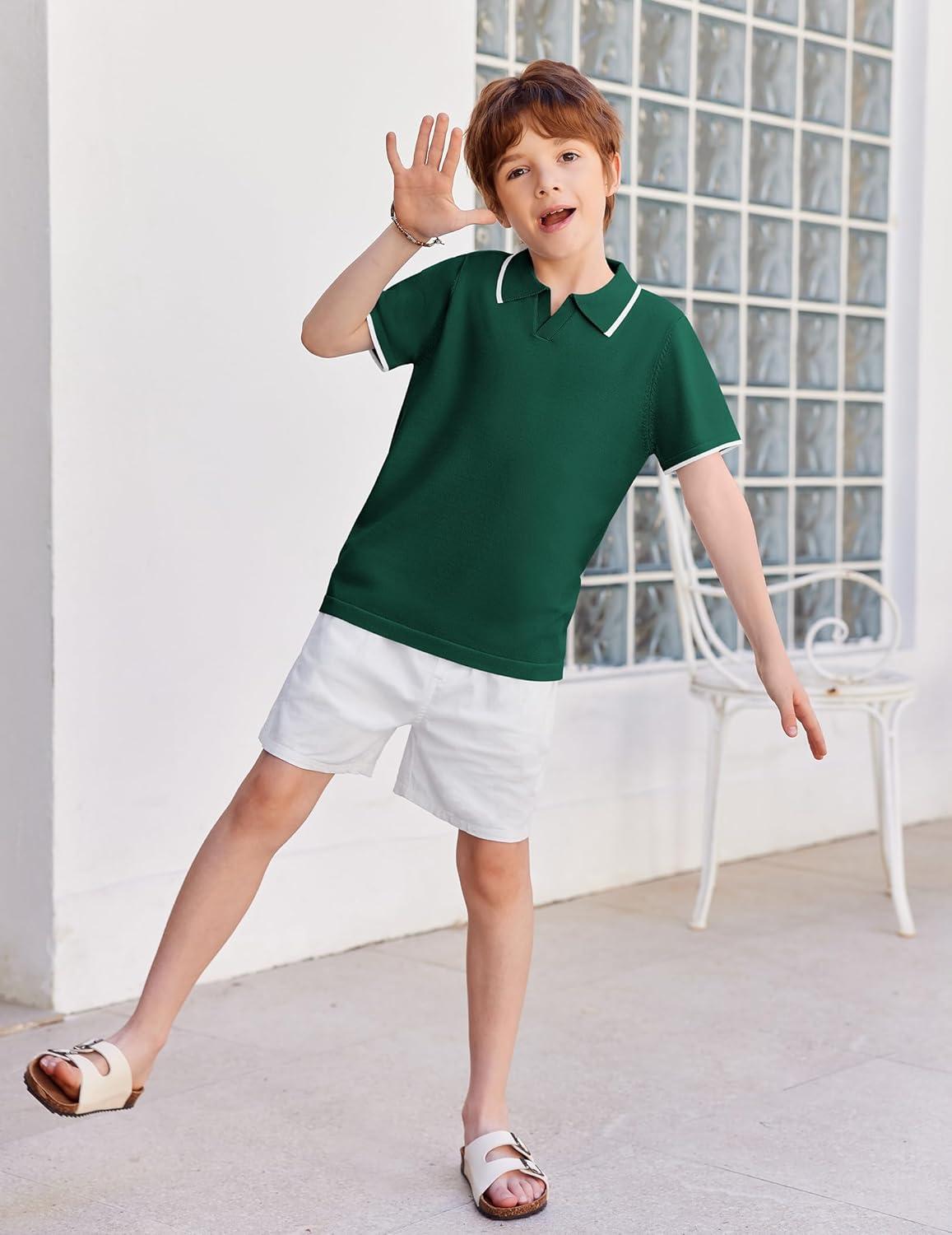 image:imageArshiner Boys Polo Shirts Short Sleeve Vintage Knit Golf Shirts School Uniform Shirt Kids Casual Tee Tops for 414 YearsGreen