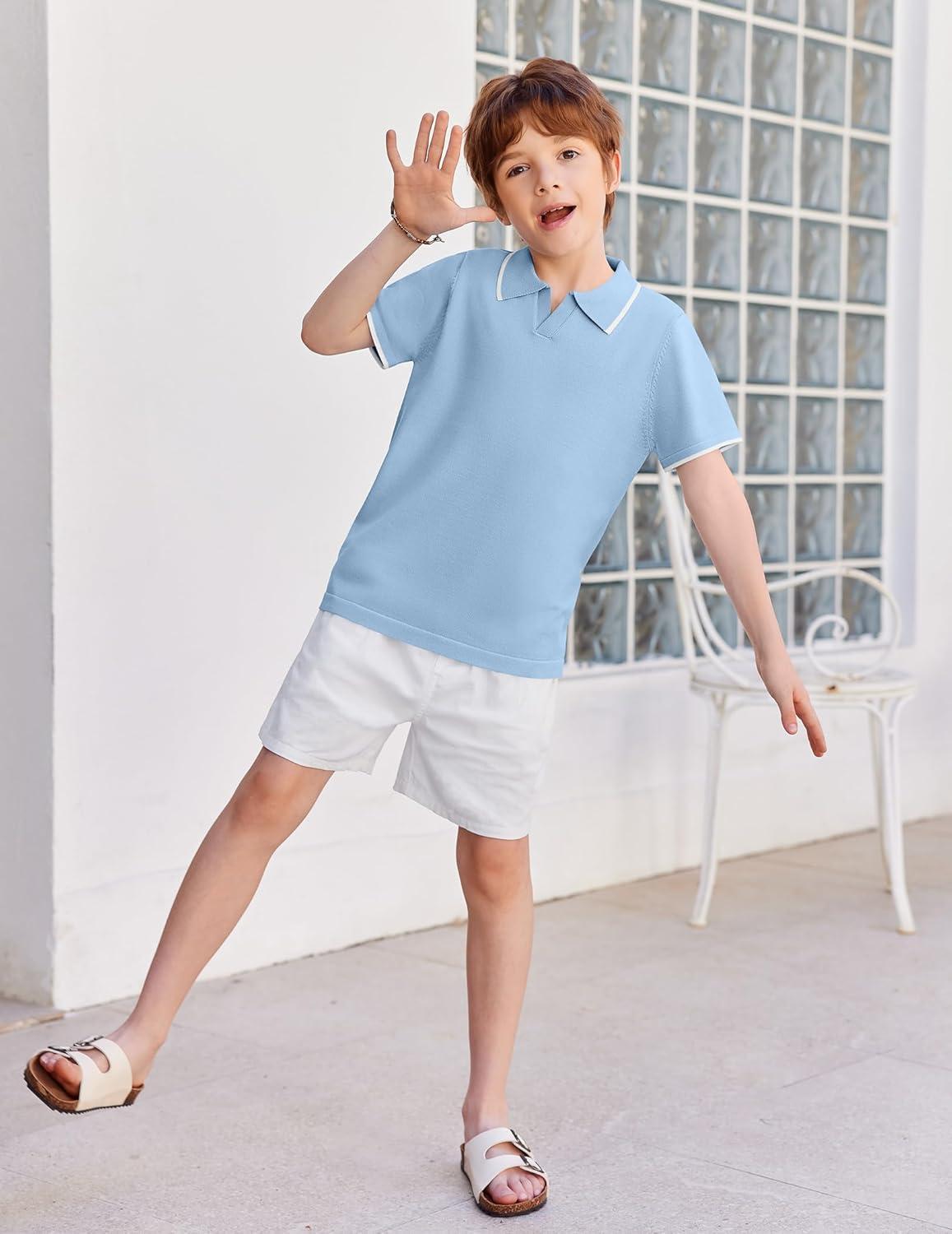 image:imageArshiner Boys Polo Shirts Short Sleeve Vintage Knit Golf Shirts School Uniform Shirt Kids Casual Tee Tops for 414 YearsLight Blue