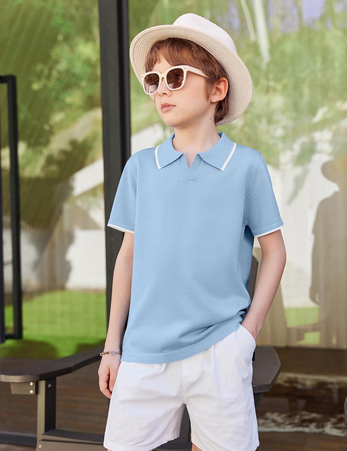 image:imageArshiner Boys Polo Shirts Short Sleeve Vintage Knit Golf Shirts School Uniform Shirt Kids Casual Tee Tops for 414 YearsLight Blue