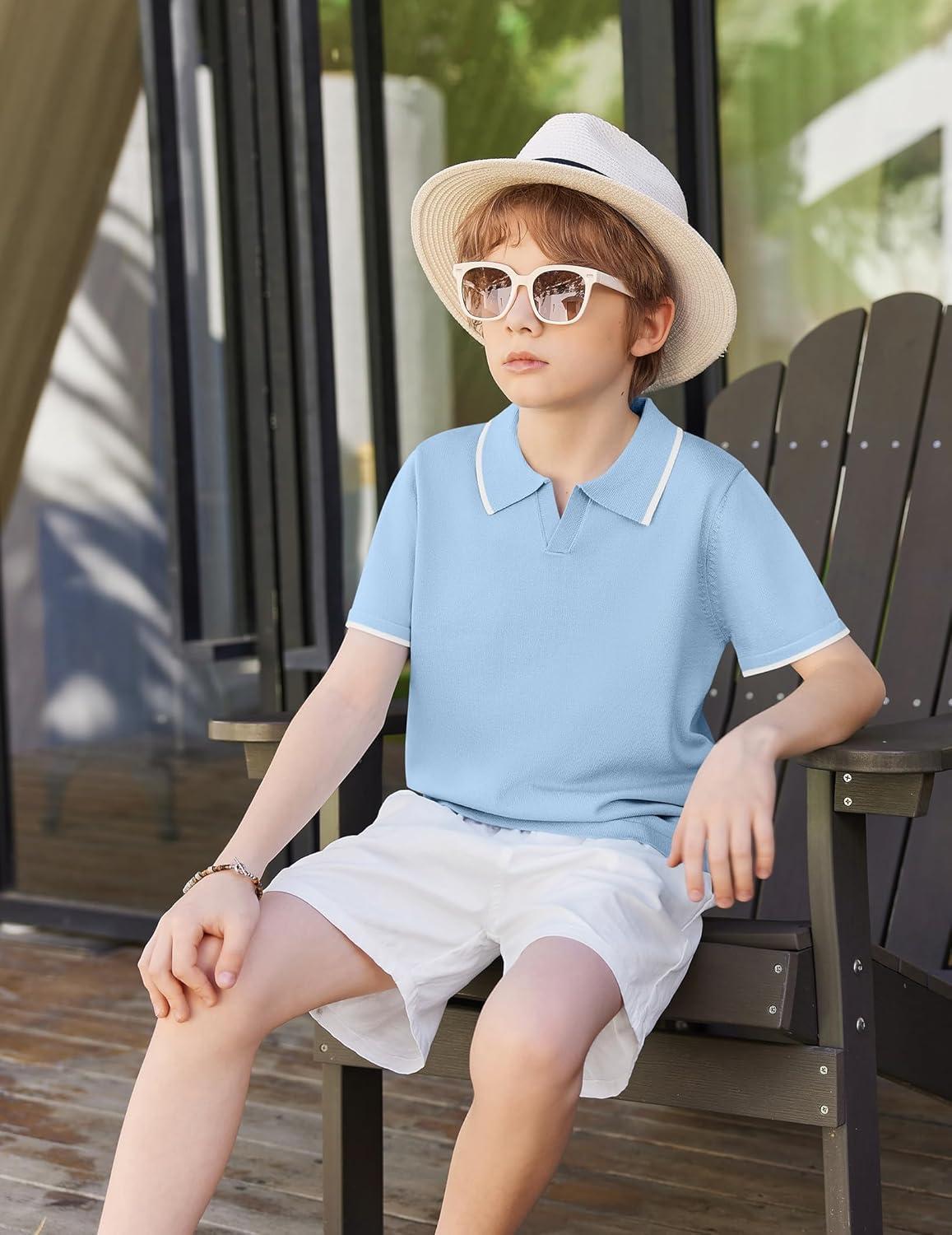 image:imageArshiner Boys Polo Shirts Short Sleeve Vintage Knit Golf Shirts School Uniform Shirt Kids Casual Tee Tops for 414 YearsLight Blue