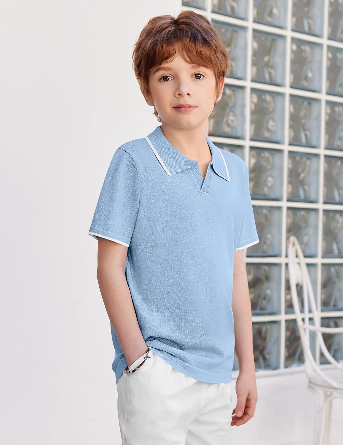 image:imageArshiner Boys Polo Shirts Short Sleeve Vintage Knit Golf Shirts School Uniform Shirt Kids Casual Tee Tops for 414 YearsLight Blue