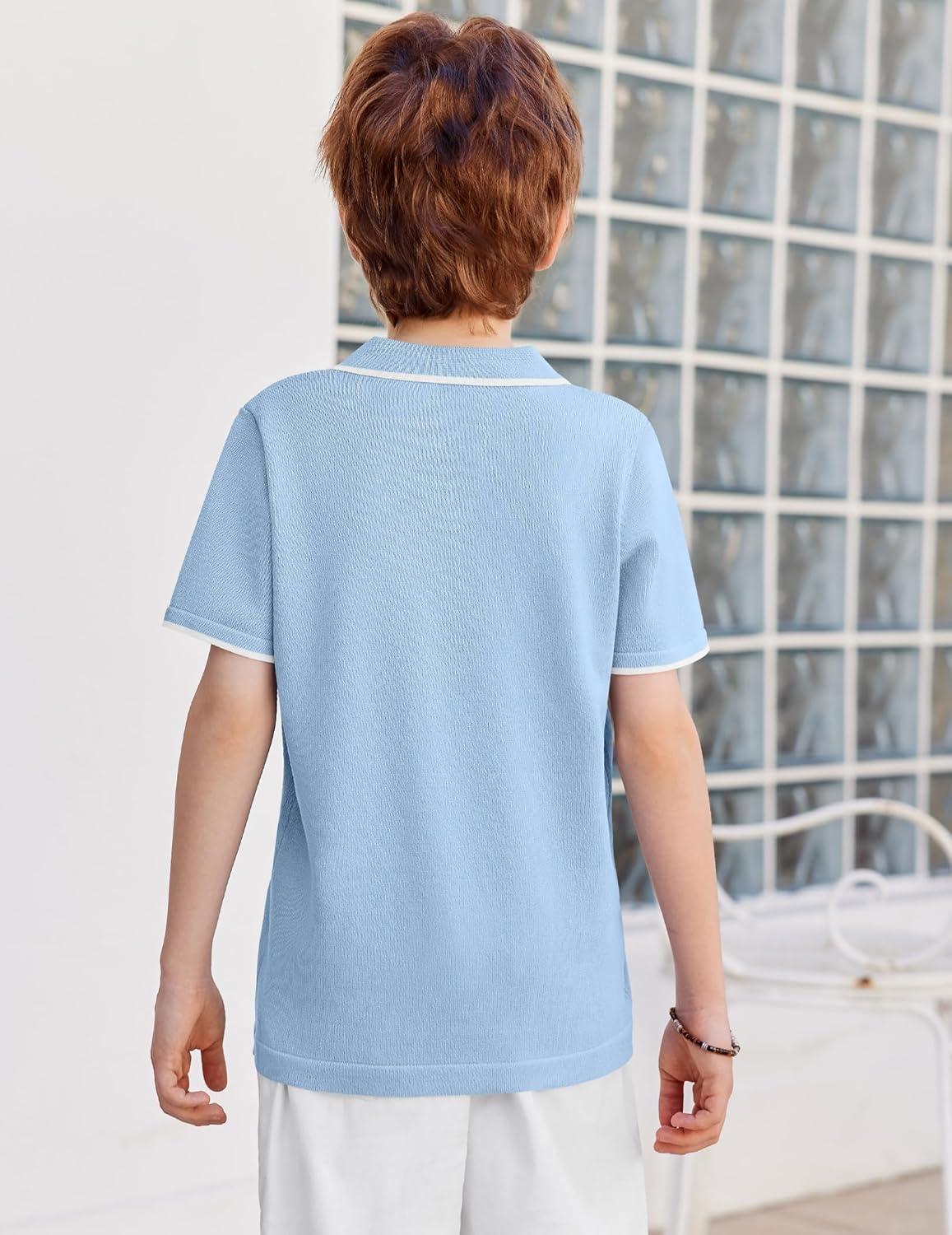 image:imageArshiner Boys Polo Shirts Short Sleeve Vintage Knit Golf Shirts School Uniform Shirt Kids Casual Tee Tops for 414 YearsLight Blue