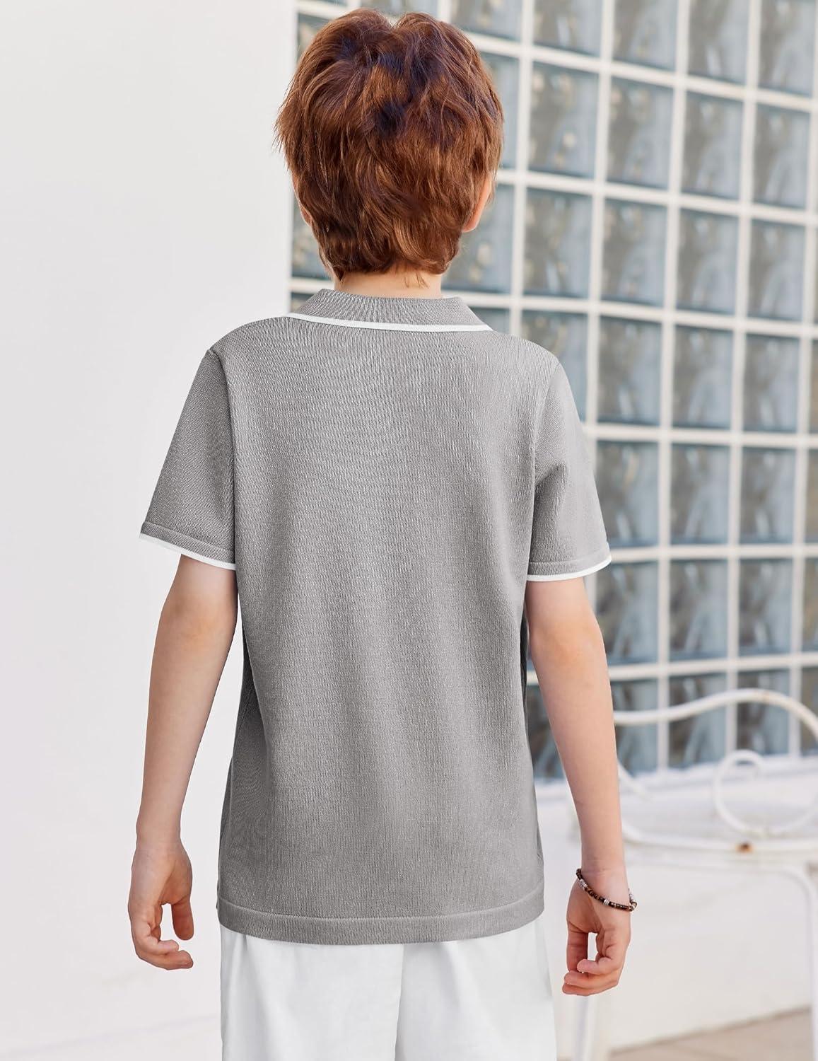 image:imageArshiner Boys Polo Shirts Short Sleeve Vintage Knit Golf Shirts School Uniform Shirt Kids Casual Tee Tops for 414 YearsLight Gray