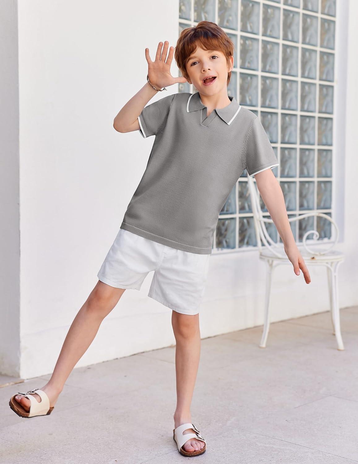 image:imageArshiner Boys Polo Shirts Short Sleeve Vintage Knit Golf Shirts School Uniform Shirt Kids Casual Tee Tops for 414 YearsLight Gray