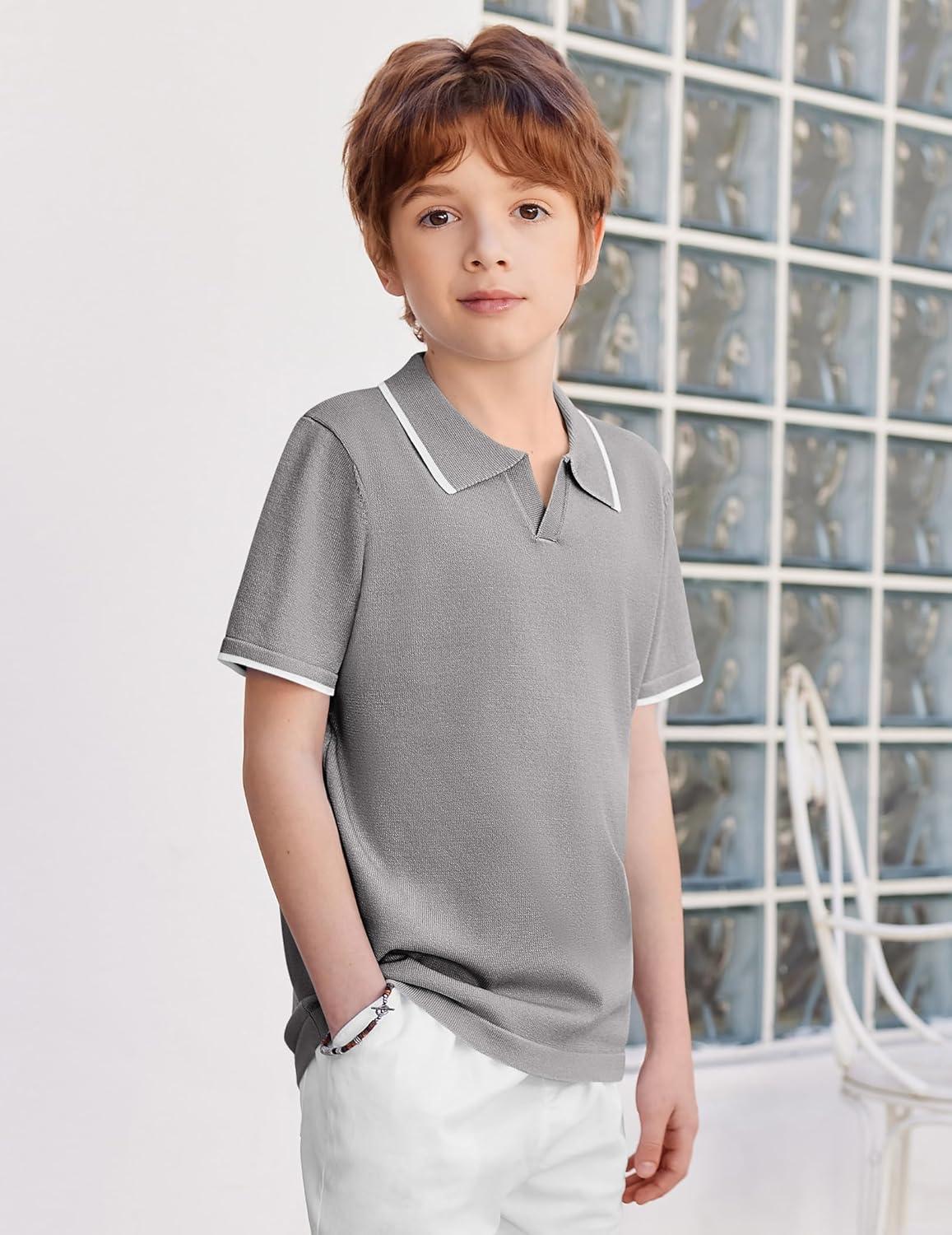 image:imageArshiner Boys Polo Shirts Short Sleeve Vintage Knit Golf Shirts School Uniform Shirt Kids Casual Tee Tops for 414 YearsLight Gray