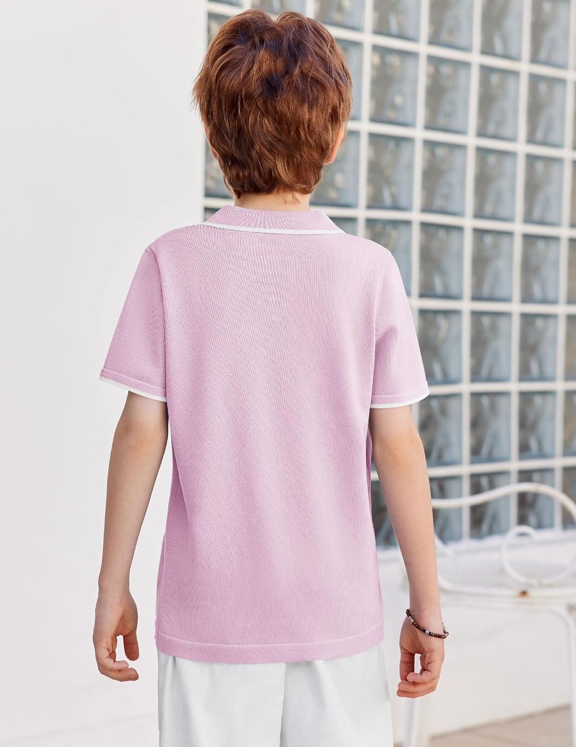image:imageArshiner Boys Polo Shirts Short Sleeve Vintage Knit Golf Shirts School Uniform Shirt Kids Casual Tee Tops for 414 YearsLight Pink