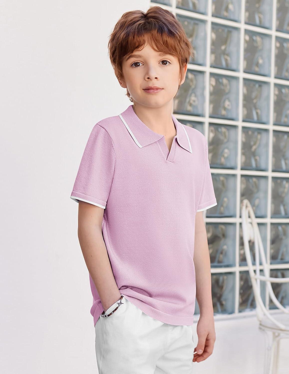 image:imageArshiner Boys Polo Shirts Short Sleeve Vintage Knit Golf Shirts School Uniform Shirt Kids Casual Tee Tops for 414 YearsLight Pink