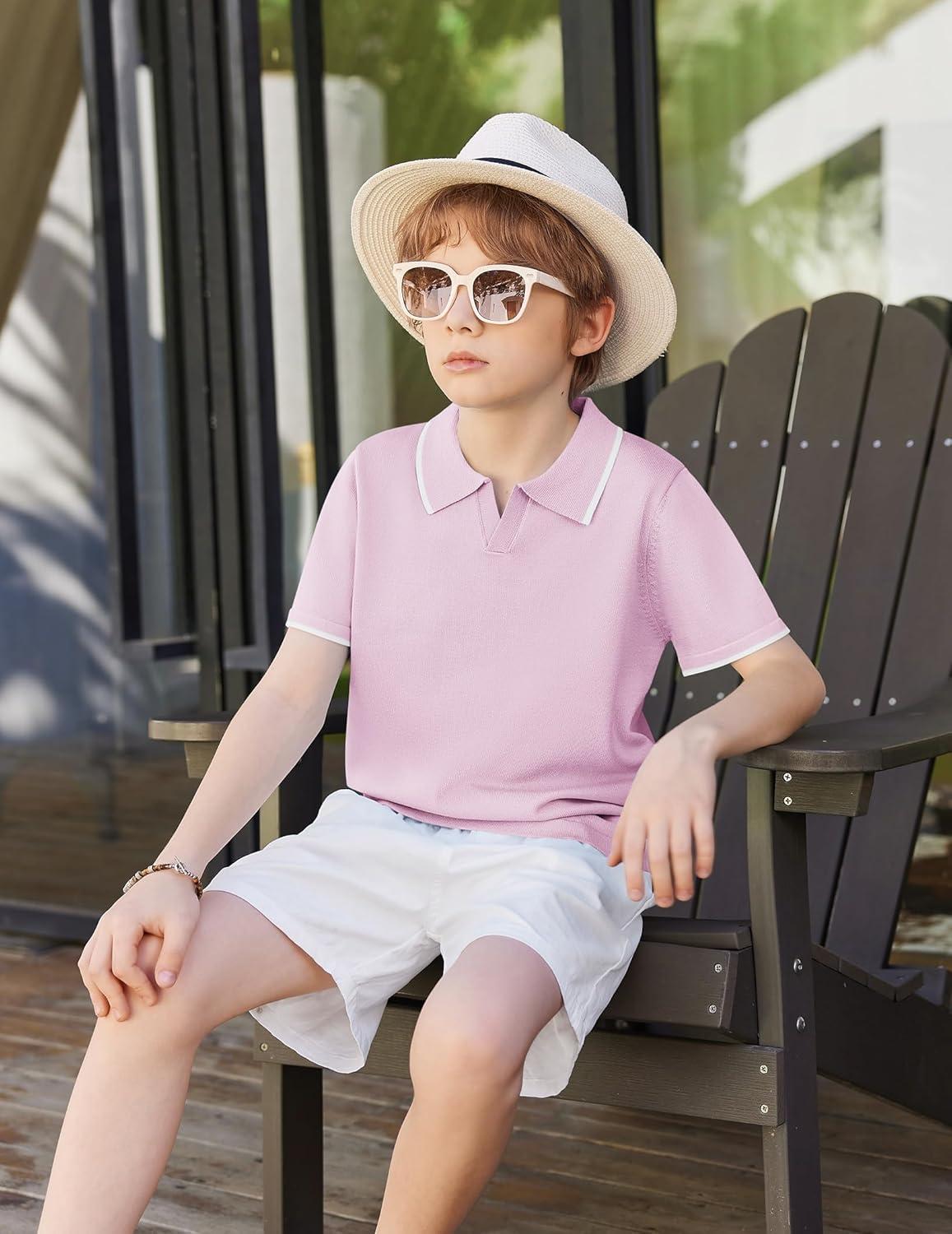 image:imageArshiner Boys Polo Shirts Short Sleeve Vintage Knit Golf Shirts School Uniform Shirt Kids Casual Tee Tops for 414 YearsLight Pink
