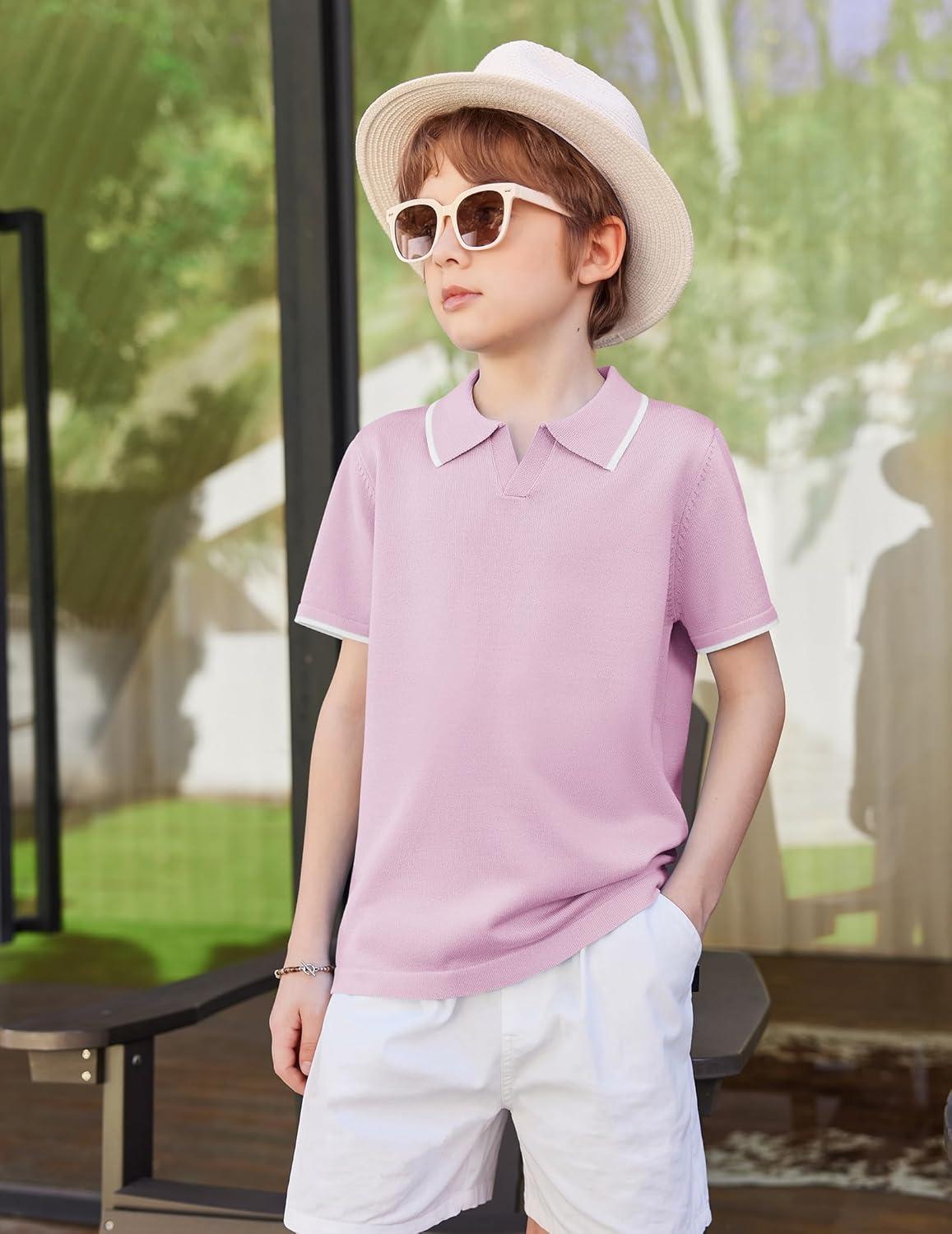 image:imageArshiner Boys Polo Shirts Short Sleeve Vintage Knit Golf Shirts School Uniform Shirt Kids Casual Tee Tops for 414 YearsLight Pink
