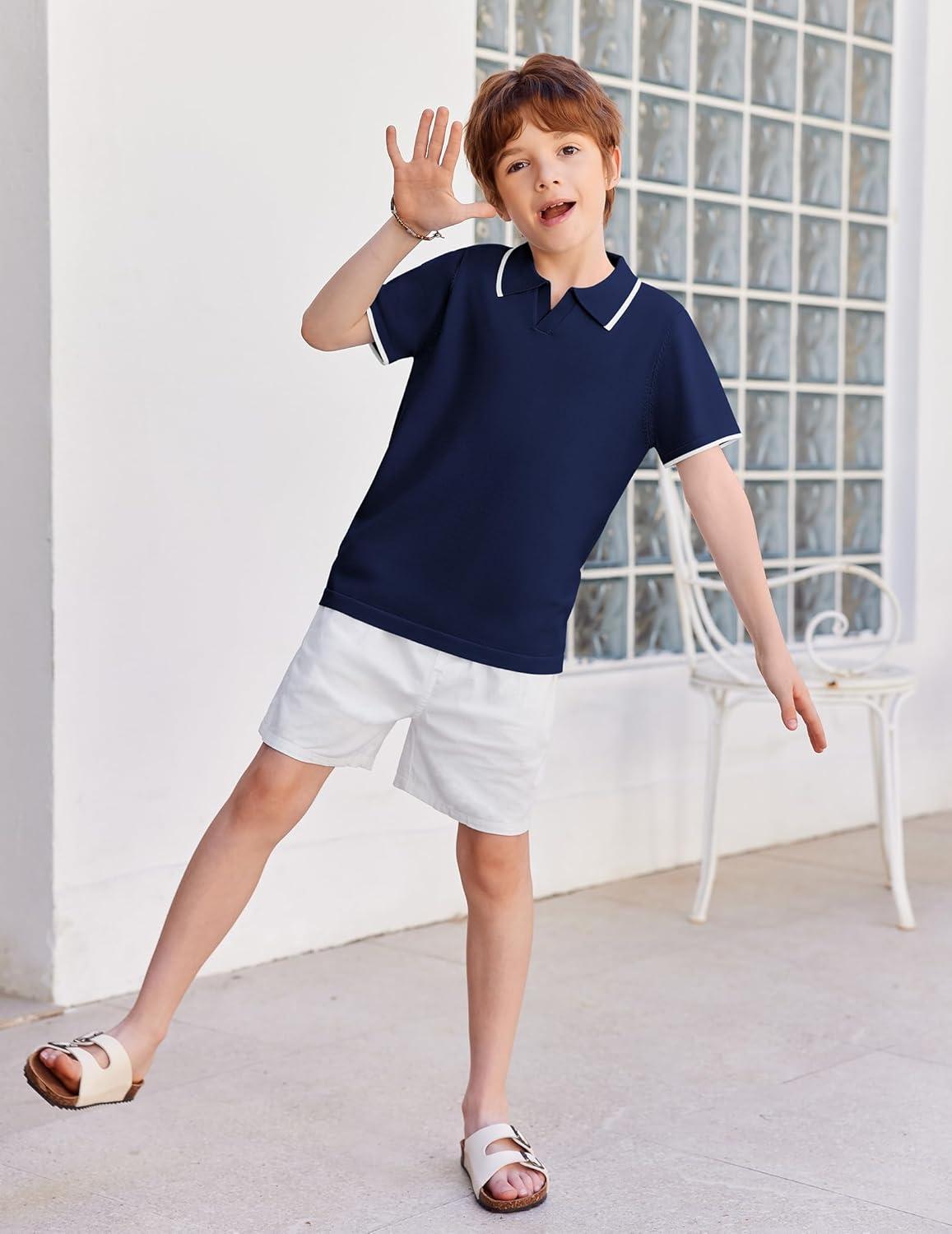 image:imageArshiner Boys Polo Shirts Short Sleeve Vintage Knit Golf Shirts School Uniform Shirt Kids Casual Tee Tops for 414 YearsNavy Blue