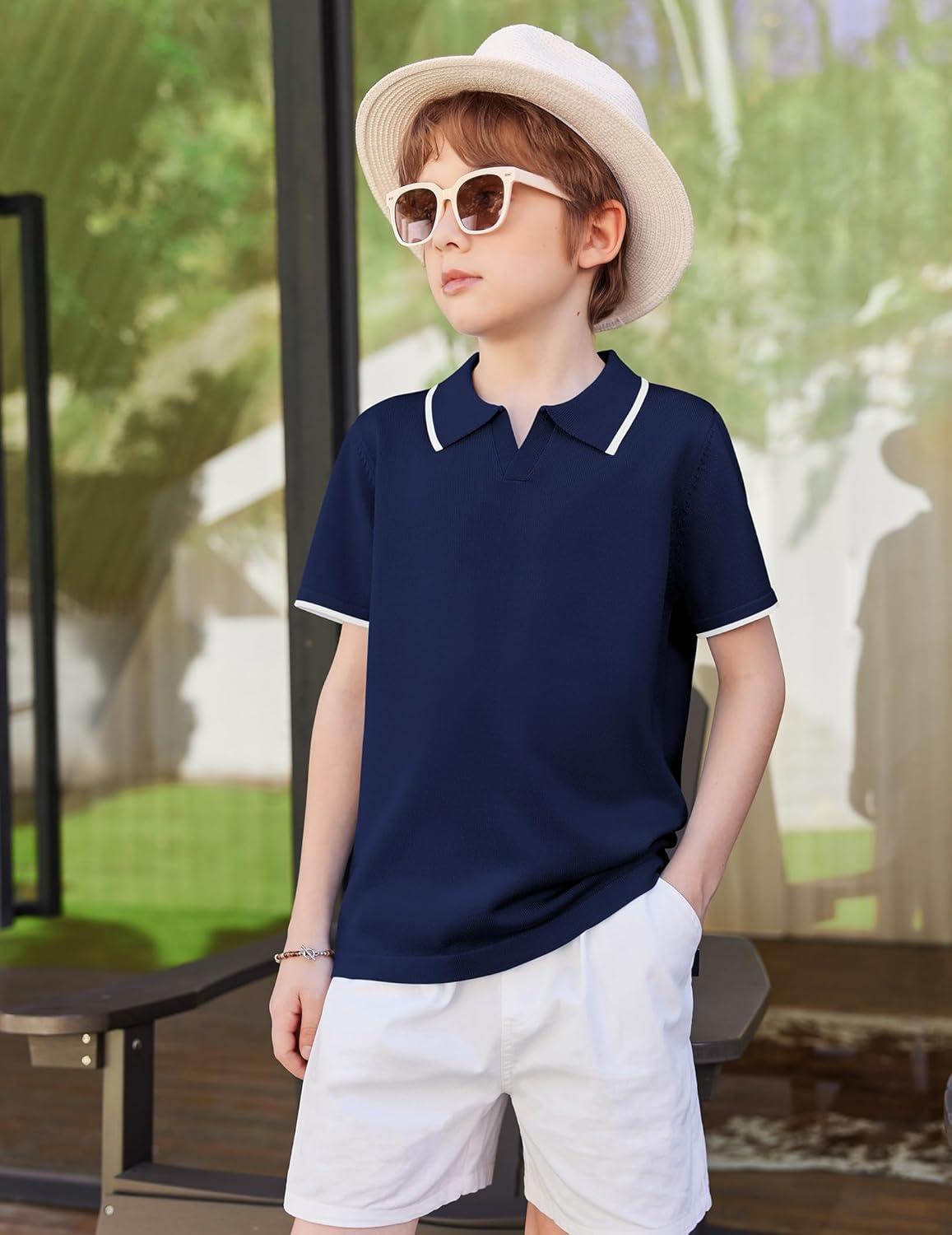 image:imageArshiner Boys Polo Shirts Short Sleeve Vintage Knit Golf Shirts School Uniform Shirt Kids Casual Tee Tops for 414 YearsNavy Blue