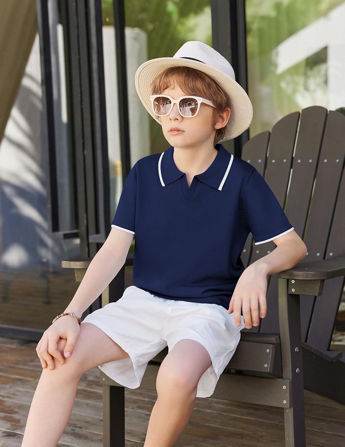 image:imageArshiner Boys Polo Shirts Short Sleeve Vintage Knit Golf Shirts School Uniform Shirt Kids Casual Tee Tops for 414 YearsNavy Blue