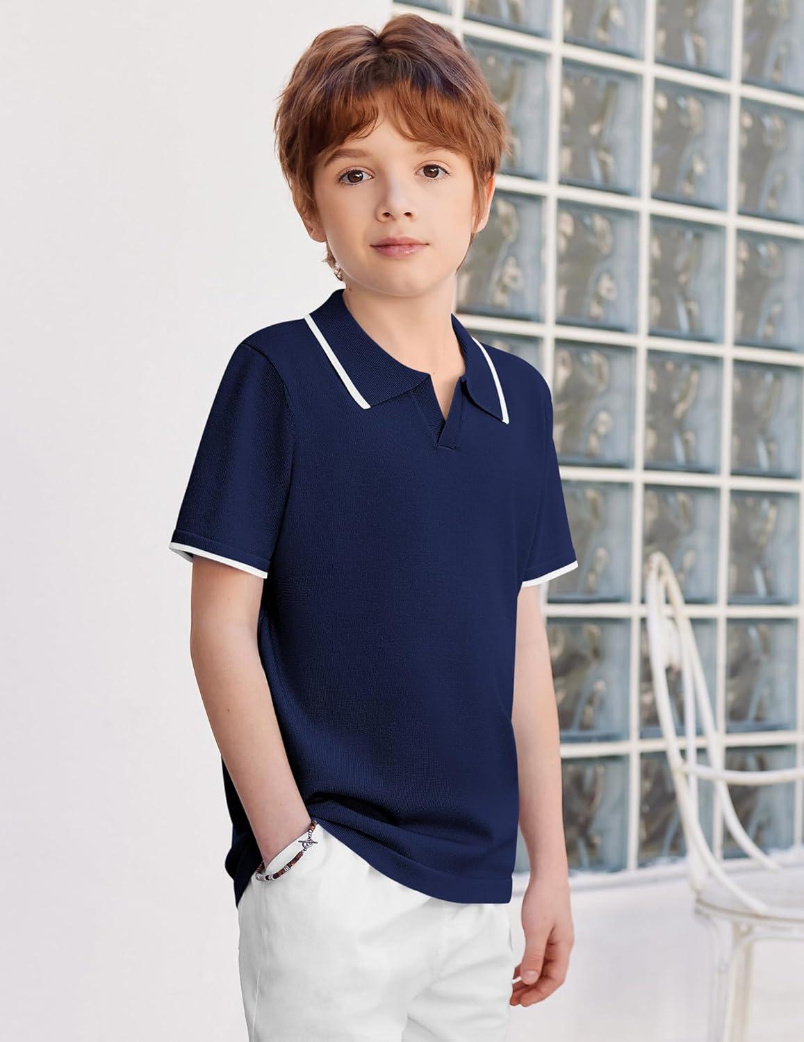 image:imageArshiner Boys Polo Shirts Short Sleeve Vintage Knit Golf Shirts School Uniform Shirt Kids Casual Tee Tops for 414 YearsNavy Blue