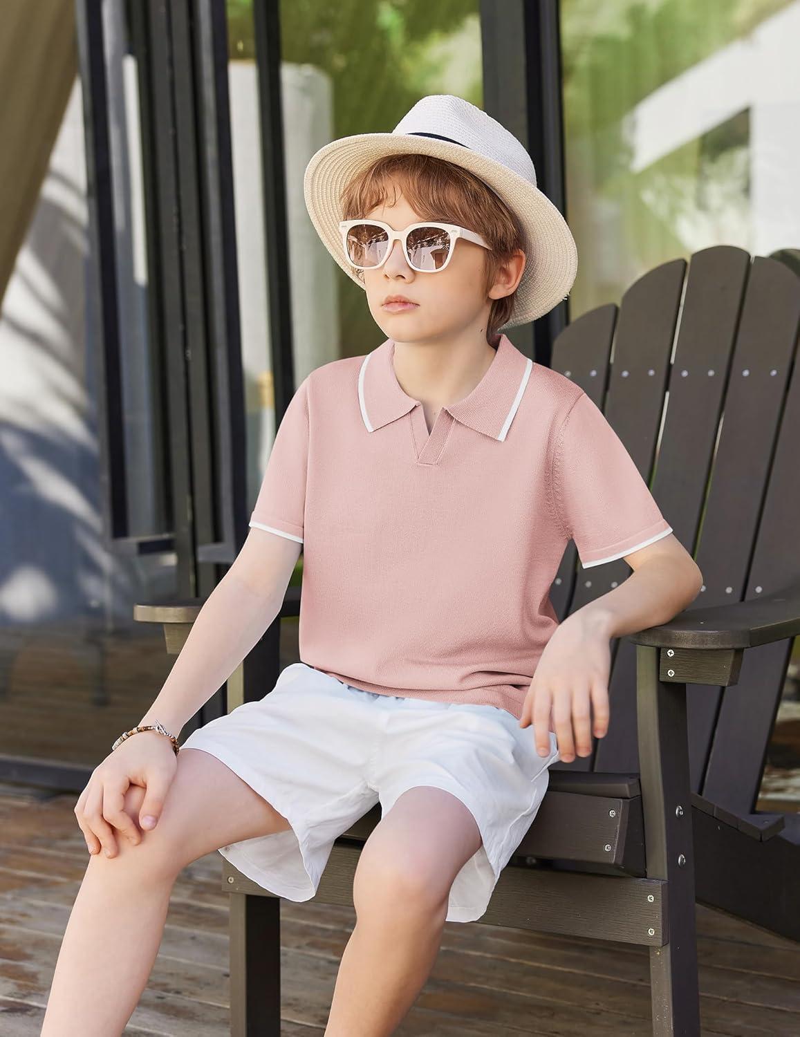 image:imageArshiner Boys Polo Shirts Short Sleeve Vintage Knit Golf Shirts School Uniform Shirt Kids Casual Tee Tops for 414 YearsPink