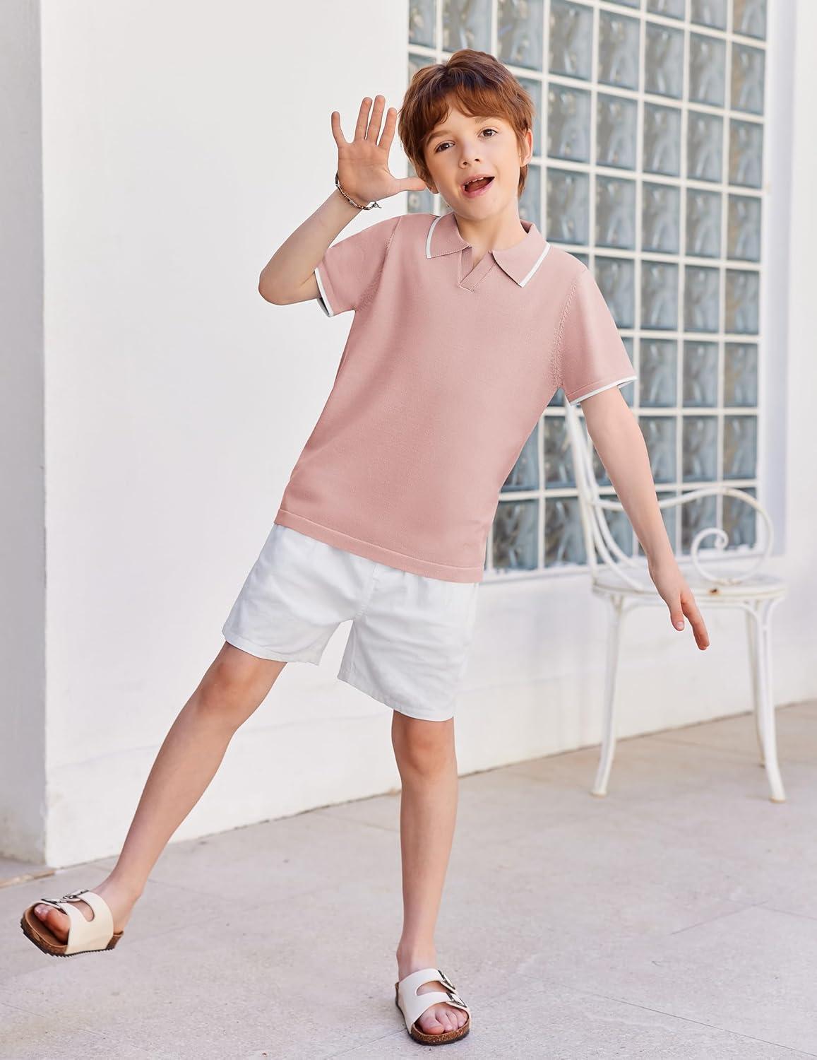 image:imageArshiner Boys Polo Shirts Short Sleeve Vintage Knit Golf Shirts School Uniform Shirt Kids Casual Tee Tops for 414 YearsPink