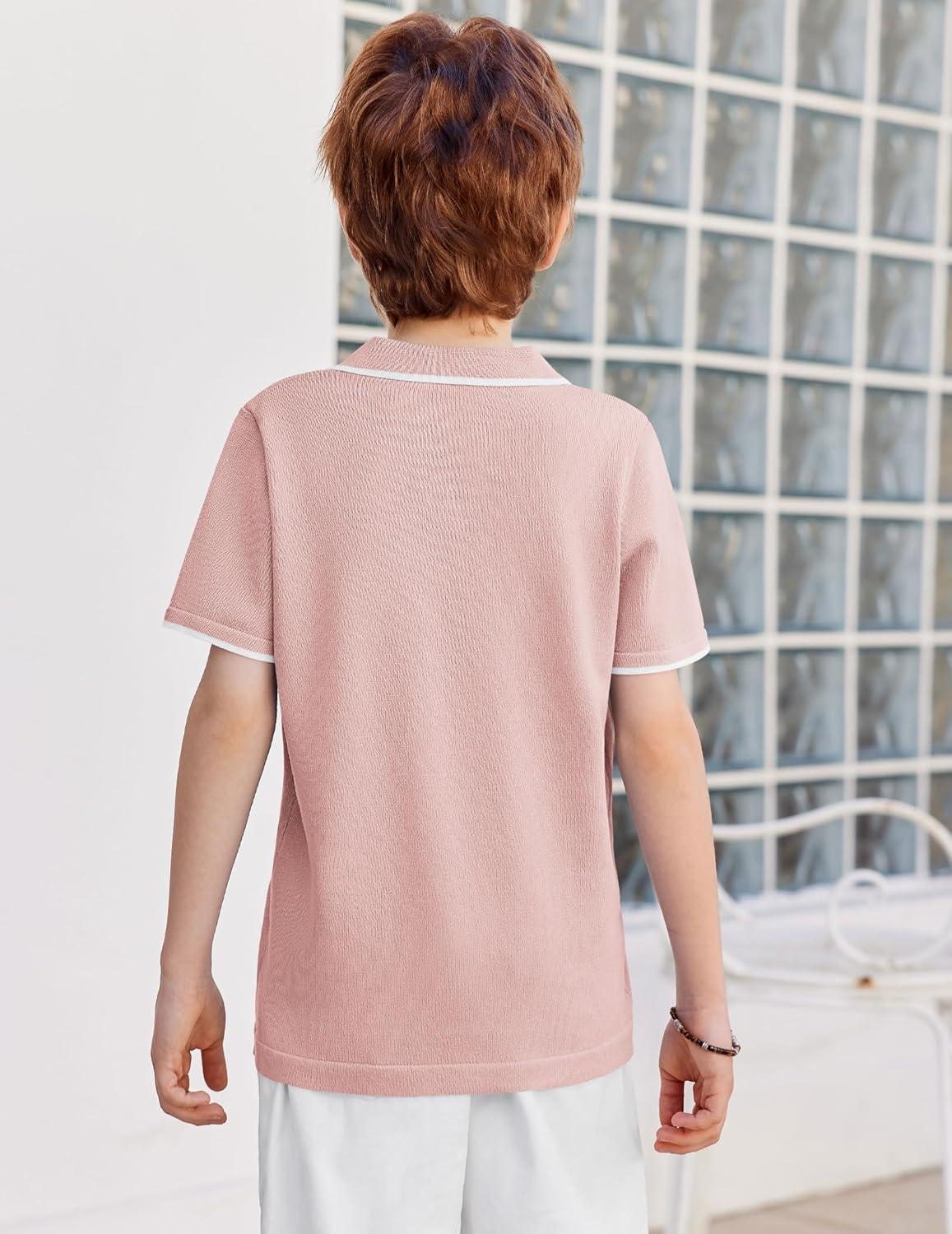 image:imageArshiner Boys Polo Shirts Short Sleeve Vintage Knit Golf Shirts School Uniform Shirt Kids Casual Tee Tops for 414 YearsPink
